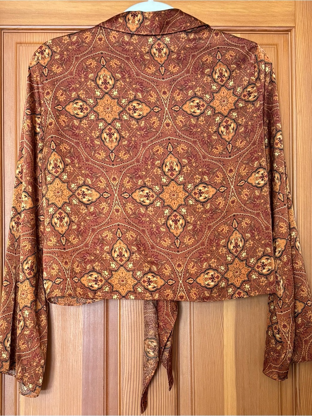 Rachel Zoe Boho Inspired Medallion Paisley Tie-Front Blouse w Long Bell Sleeve M - Picture 8 of 9